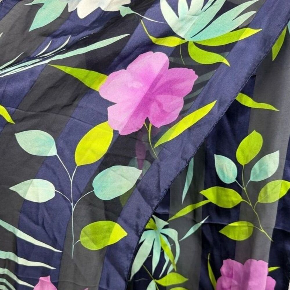 ECHO Floral Print Scarf in Blue & Pink 100% Silk
